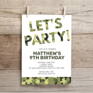 Camouflage Geburtstag, Party grüne Camouflage Einladung