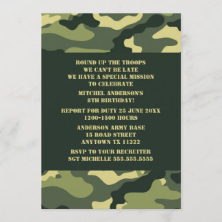 Camouflage Geburtstagsparty Einladung - Realistisc