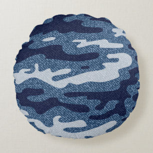 Camouflage Gepunktet Denim Jeans Pattern Rundes Kissen
