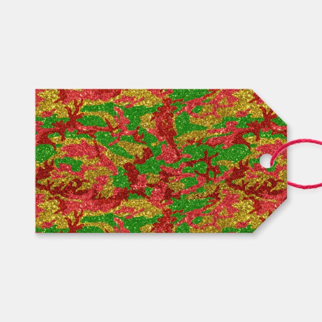 Camouflage Gold Xmas Muster Geschenkanhänger (Vorderseite (Horizontal))