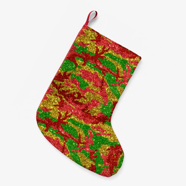Camouflage Gold Xmas Muster Kleiner Weihnachtsstrumpf (Vorderansicht (hängend))