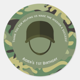 Camouflage Green Army Birthday Sticker