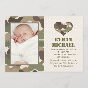 Camouflage Heart Baby Photo Faire-part de naissanc