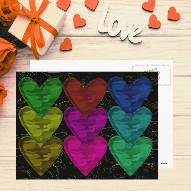 Camouflage Heart Motif des couleurs Carte postale (Camouflage Heart Pattern of Colors Postcard)
