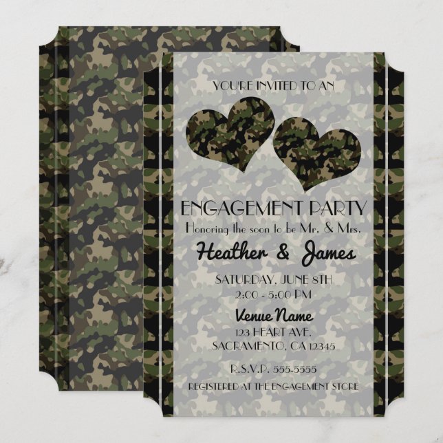Camouflage Hearts Camouflage Verlobung Dusche Part Einladung (Vorne/Hinten)