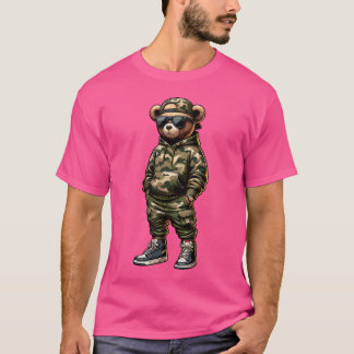 Camouflage Hip Hop Teddy Bear Cool Rapper Streetwe T-Shirt