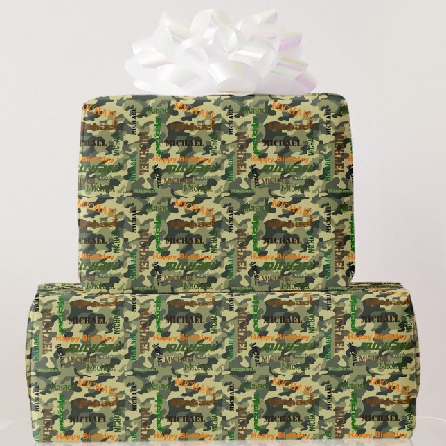 Camouflage Individuelle Name Happy Birthday Gesche Geschenkpapier (Von Creator hochgeladen)