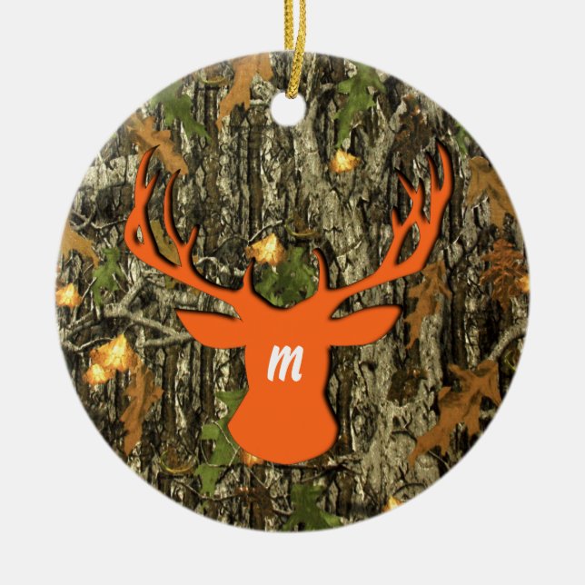 Camouflage-Jagd-Rotwild-Monogramm-Verzierung Keramik Ornament (Vorne)