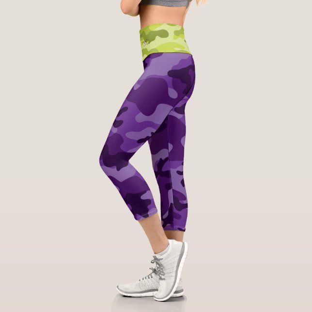 Camouflage Lila Grüne Rieseninitiativen Frauen Frü Capri Leggings (Links)