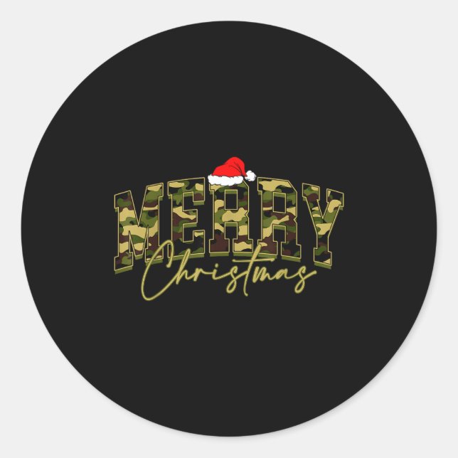 Camouflage Merry Christmas Santa Hat Xmas Pajamas  Runder Aufkleber (Vorderseite)