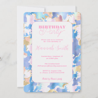 Camouflage Metallic Pink Blue Gold Abstrakt Einladung