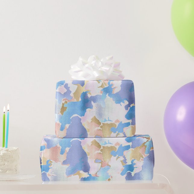 Camouflage Metallic Pink Blue Gold Abstrakt Geschenkpapier (Partygeschenke)