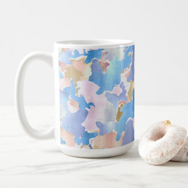 Camouflage Metallic Pink Blue Gold Abstrakt Kaffeetasse (Mit Donut)