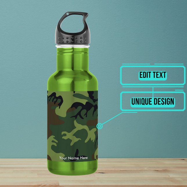 Camouflage militaire Bouteille d'eau personnalisée (Display your style and that you mean business with this military camouflage pattern.)