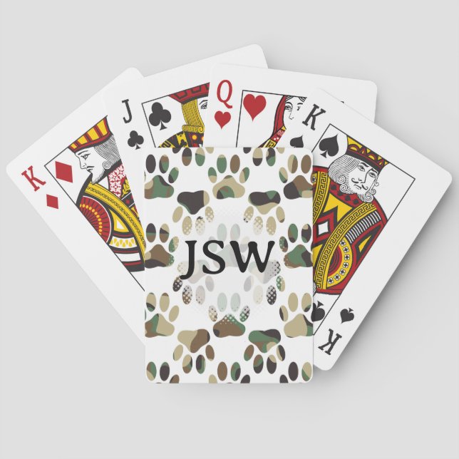 Camouflage Muster Dog Paw Print Custom Initials Spielkarten (Rückseite)