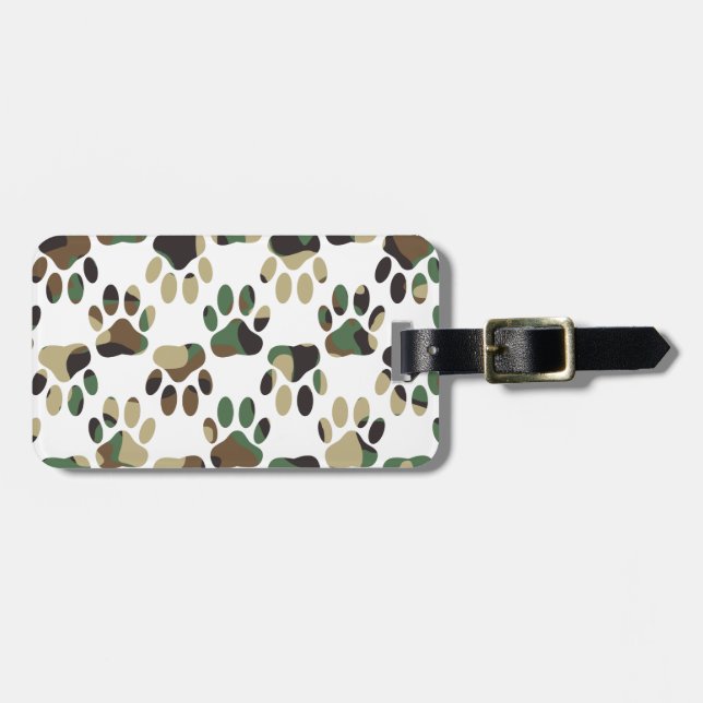 Camouflage Muster Dog Paw Print Gepäckanhänger (Vorderseite horizontal)