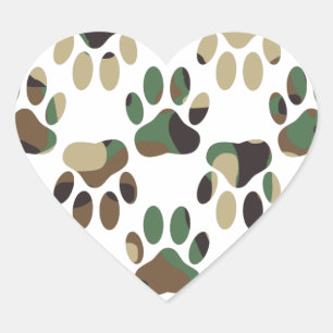 Camouflage Muster Dog Paw Print Herz-Aufkleber