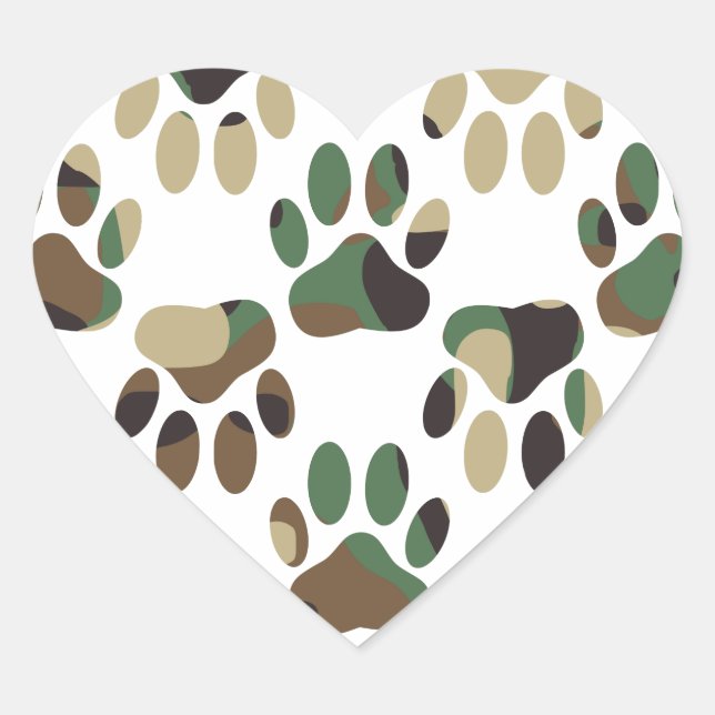 Camouflage Muster Dog Paw Print Herz-Aufkleber (Vorderseite)
