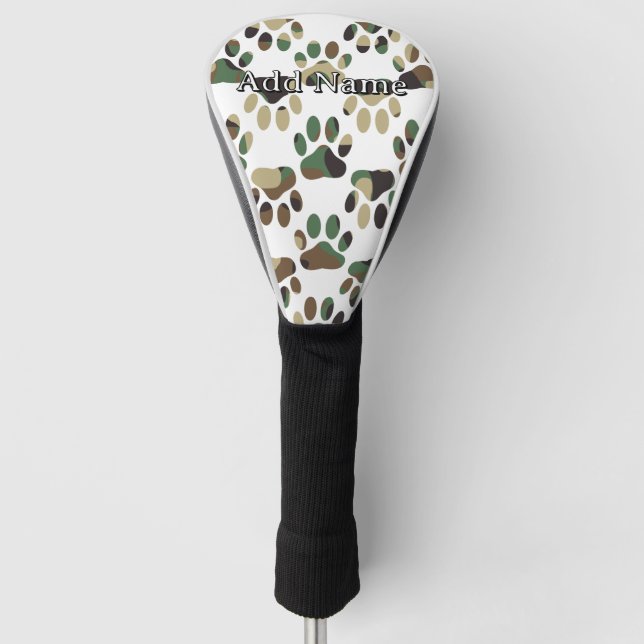 Camouflage Muster Dog Paw Print Individuelle Name Golf Headcover (Vorderseite)