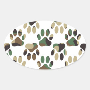 Camouflage Muster Dog Paw Print Ovaler Aufkleber