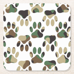 Camouflage Muster Dog Paw Print Rechteckiger Pappuntersetzer