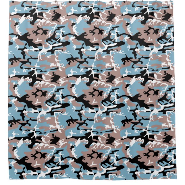 Camouflage Muster - Graues, blaues Schwarz Duschvorhang (Vorderseite)