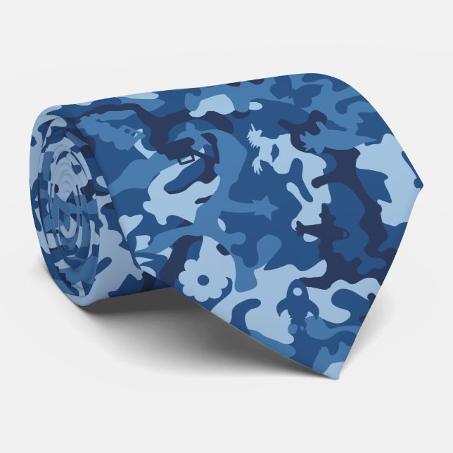 Camouflage niedlich Spaß - Blau Krawatte (Gerollt)