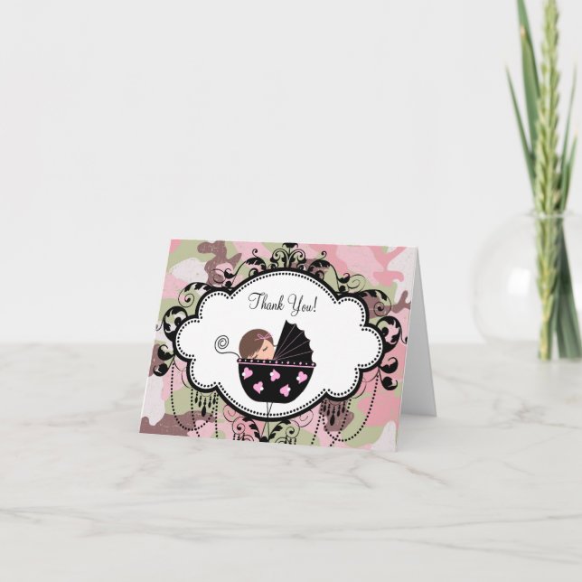 Camouflage noir rose Baby Merci Cartes (Devant)