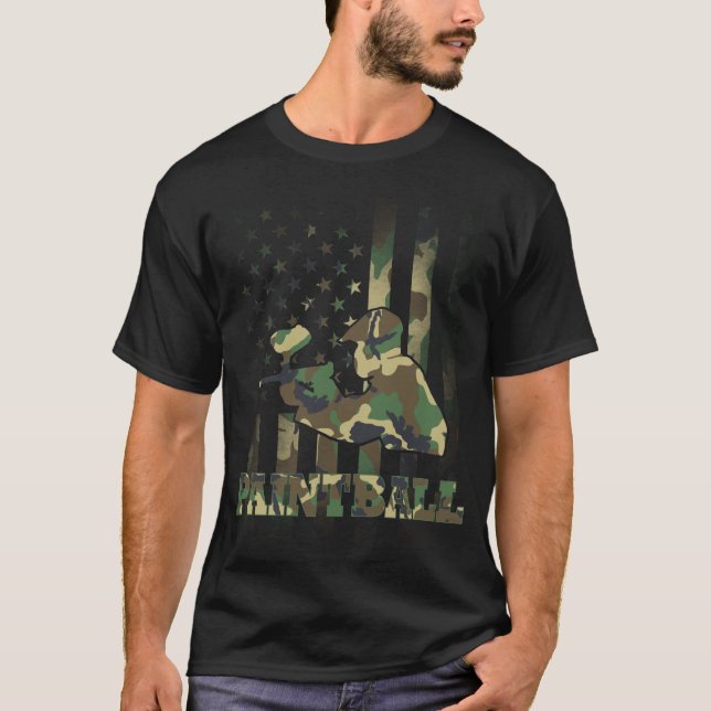 Camouflage Paintball Player American Flag USA Mili T-Shirt (Vorderseite)