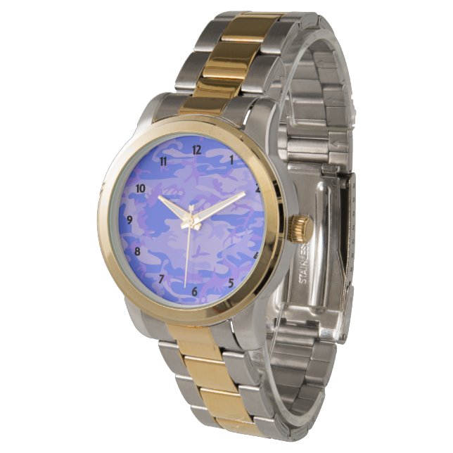 Camouflage Pastel Abstraktes Muster Frauen Armbanduhr (Schrägansicht)