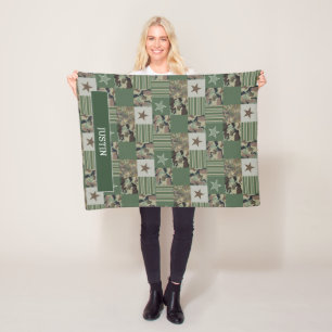 Camouflage Patchwork Khaki Green Fleecedecke