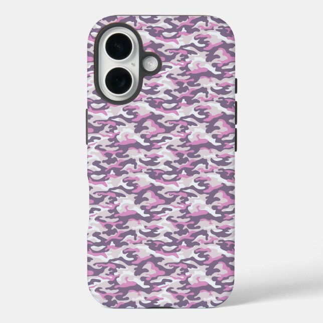 Camouflage Pattern in double Gray and Pink iPhone 16 Hülle (Rückseite)