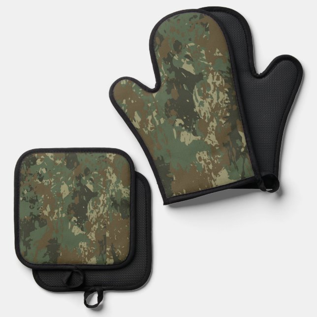 Camouflage Pattern Ofenhandschuh & Topflappen-Set (Vorderseite/Rückseite)