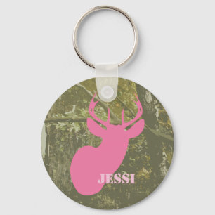 Camouflage & Pink Deer Head Personalized Keychain Schlüsselanhänger