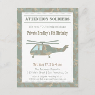 Camouflage Print Helicopter Army Boys Geburtstagsp Einladung