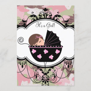 Camouflage rose Bébé Fille Douche Invitations