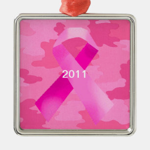 Camouflage rose foncé, ruban rose Date Ornement