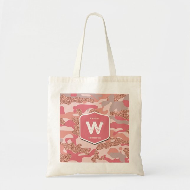 Camouflage Rose Gold Blush Pink Camouflage Arena M Tragetasche (Vorne)
