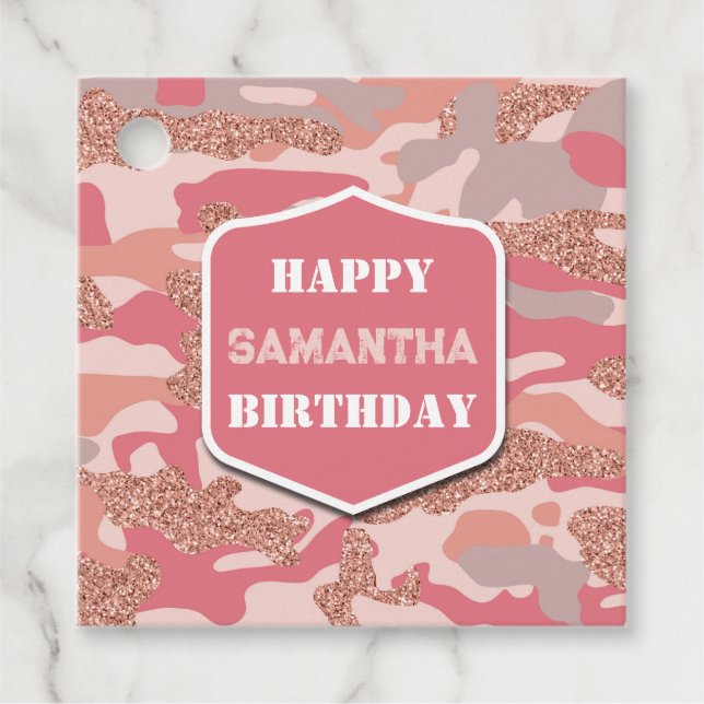 Camouflage Rose Gold Blush Pink Camouflage Army Ge Geschenkanhänger (Vorderseite)