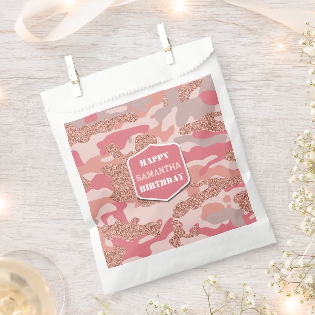 Camouflage Rose Gold Blush Pink Camouflage Army Ge Geschenktütchen (Ausgeschnitten)