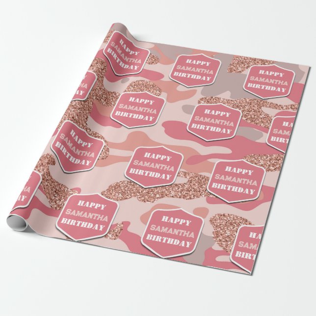 Camouflage Rose Gold Blush Pink Camouflage Geburts Geschenkpapier (Ungerollt)