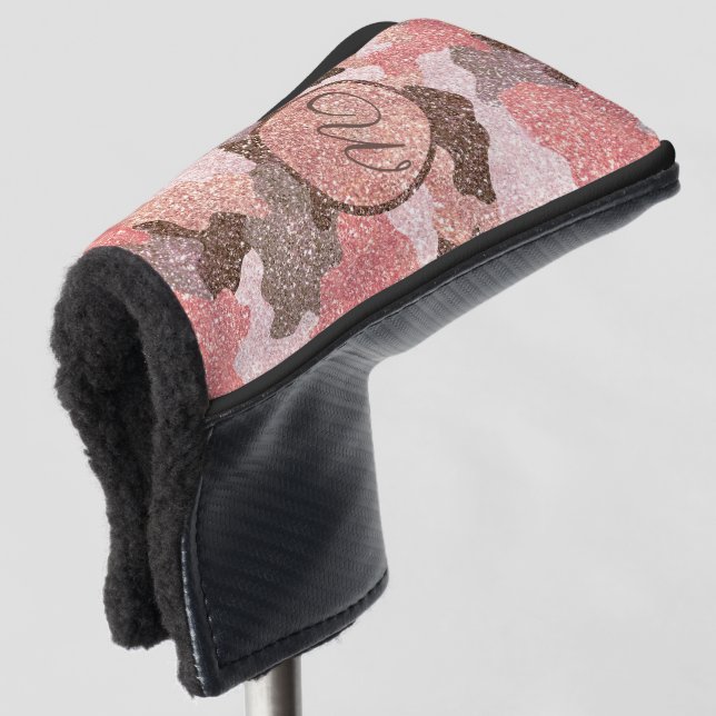 Camouflage Rose Gold Camouflage Glitzer Glam Monog Golf Headcover (3/4 Vorderseite)
