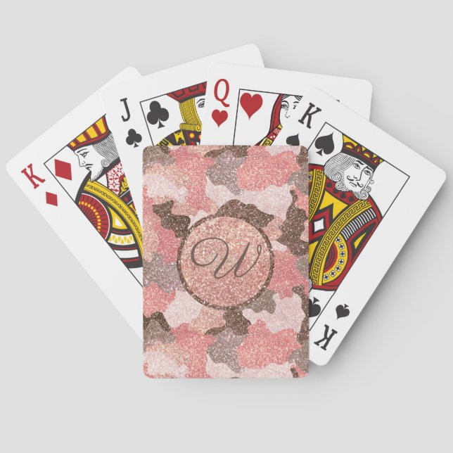 Camouflage Rose Gold Camouflage Glitzer Glam Monog Spielkarten (Rückseite)