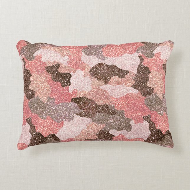 Camouflage Rose Gold Glitzer Camouflage Rosa Glam Dekokissen (Vorderseite)