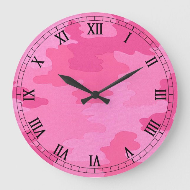 Camouflage rose vif Numéros romains ronds Horloge (Recto)