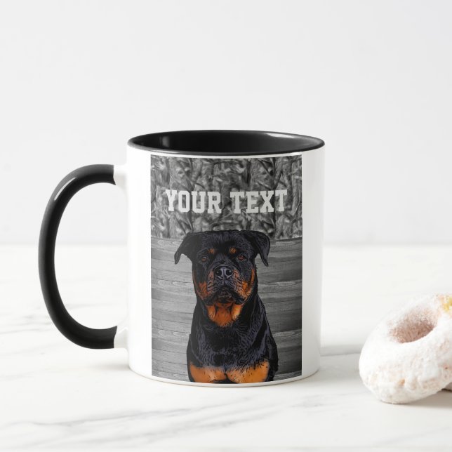 Camouflage Rottweiler Hunde Tierername Tasse (Mit Donut)