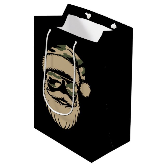 Camouflage Santa Claus Sonnenbrille Xmas Camouflag Mittlere Geschenktüte (Vorderseite Schrägansicht)
