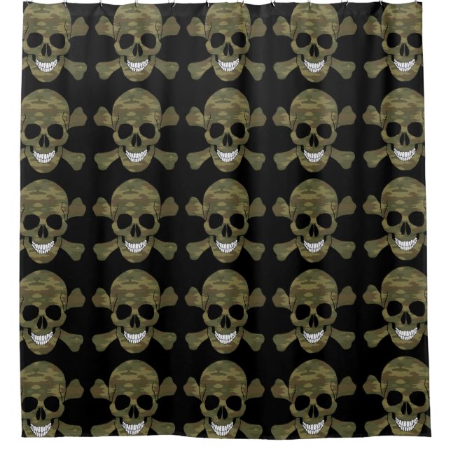 Camouflage Schädel- und Crossbones-Duschvorhang Duschvorhang (Vorderseite)