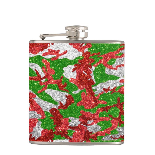 Camouflage Silver Xmas Muster Flachmann (Vorderseite)