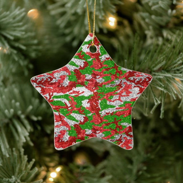 Camouflage Silver Xmas Muster Keramik Ornament (Baum)